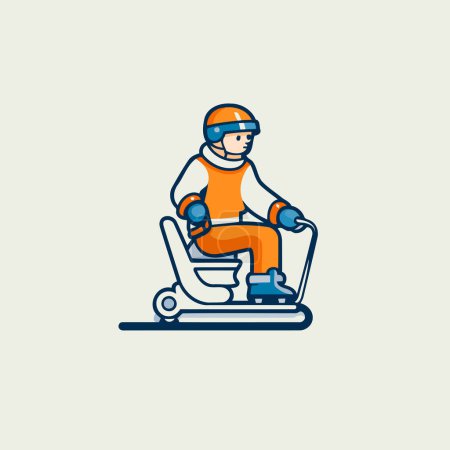 Téléchargez les illustrations : Snowboarder en scooter. Illustration vectorielle de style plat. - en licence libre de droit