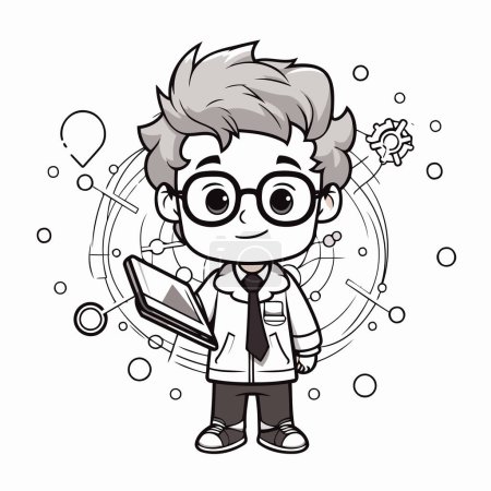Illustration for Scientist boy cartoon with science theme. Vector illustration graphic design. - Royalty Free Image