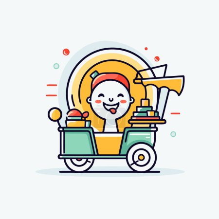 Illustration for Cute cartoon delivery boy riding a scooter. Vector illustration. - Royalty Free Image