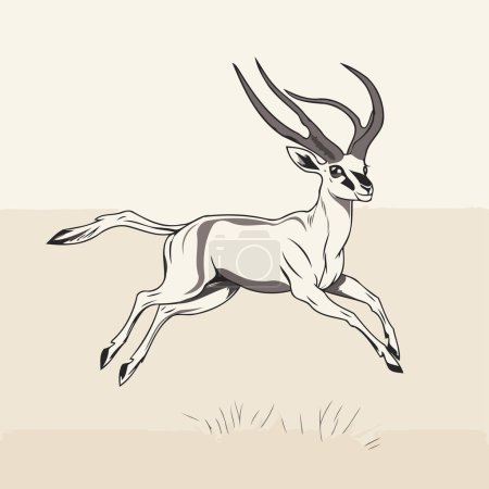 Téléchargez les illustrations : Antilope courant dans le champ. croquis graphiques vectoriels illustration monochrome - en licence libre de droit