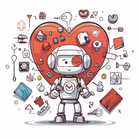 Illustration for Cute cartoon robot in love. Vector illustration for your design. - Royalty Free Image