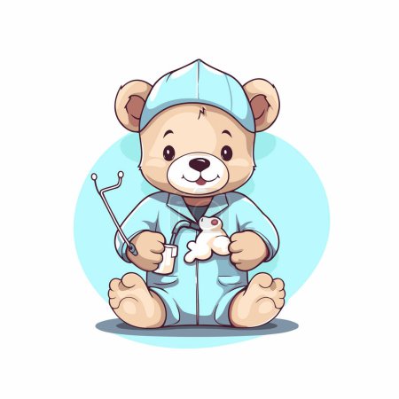 Illustration for Cute cartoon bear doctor with stethoscope. Vector illustration. - Royalty Free Image