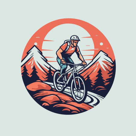 Illustration for Mountain biker riding a bike in the mountains. Vector illustration - Royalty Free Image