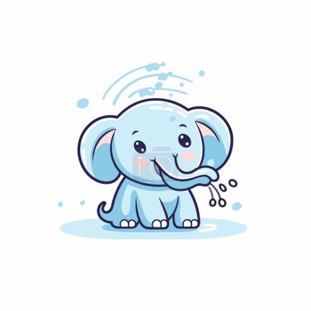 Illustration for Cute cartoon elephant with splashes of water. Vector illustration. - Royalty Free Image