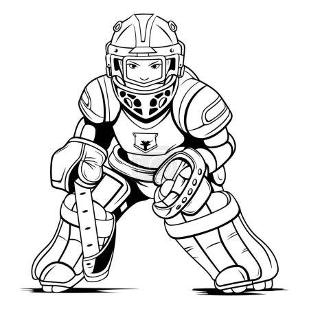 Illustration for Ice hockey player with helmet and gloves. Vector illustration ready for vinyl cutting. - Royalty Free Image