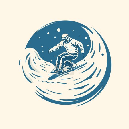 Illustration for Snowboarder jumps on a wave. Winter extreme sport. Vector illustration. - Royalty Free Image