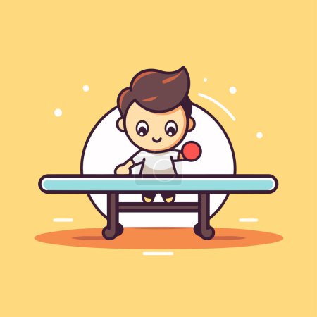 Ilustración de Lindo chico jugando al tenis de mesa. Diseño plano estilo vector ilustración. - Imagen libre de derechos