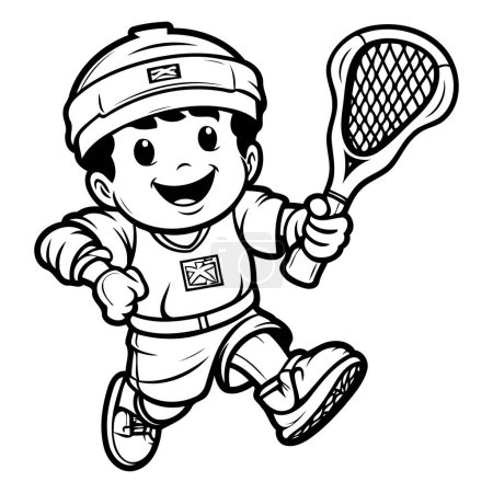 Téléchargez les illustrations : Illustration de bande dessinée du jeu d'enfant Tennis - Livre de coloriage sportif - en licence libre de droit