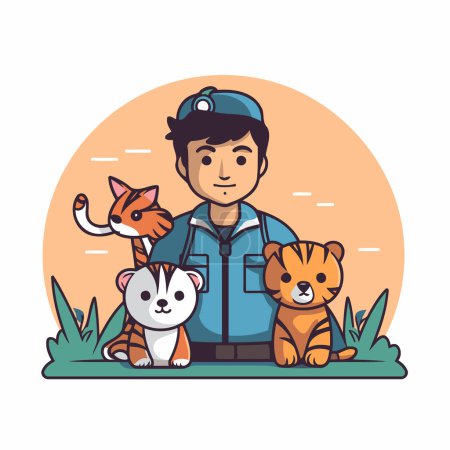 Téléchargez les illustrations : Vétérinaire avec tigre et chat illustration vectorielle conception graphique illustration vectorielle conception graphique - en licence libre de droit