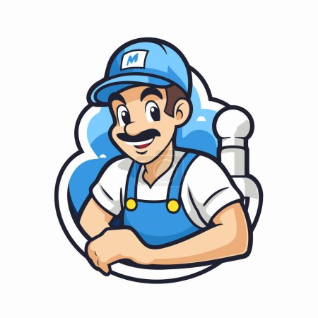 Illustration for Vector illustration of a plumber in a cap and overalls. - Royalty Free Image