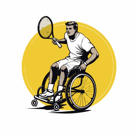 Téléchargez les illustrations : Joueur de tennis en fauteuil roulant. Illustration vectorielle sur fond blanc. - en licence libre de droit