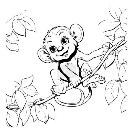 Illustration for Monkey sitting on a branch. Coloring book for children. - Royalty Free Image