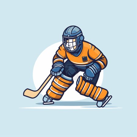 Illustration for Hockey player vector illustration. Cartoon hockey player with the stick. - Royalty Free Image