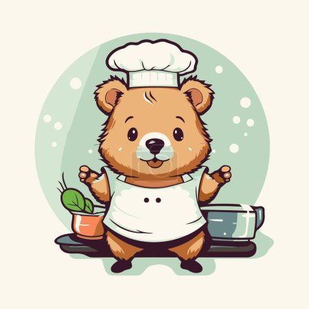 Illustration for Cute bear chef with a pot in his hands. Vector illustration. - Royalty Free Image