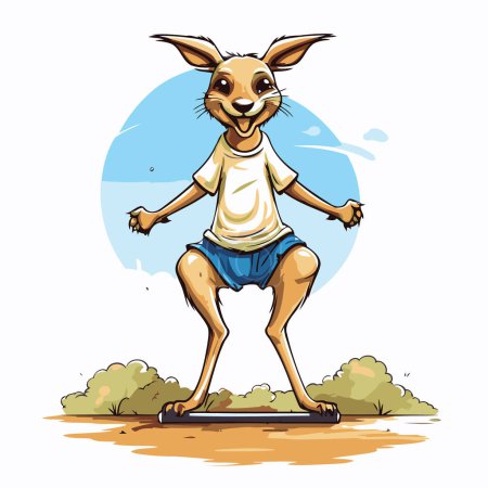 Téléchargez les illustrations : Drôle de kangourou courant dans le parc. Illustration vectorielle. - en licence libre de droit