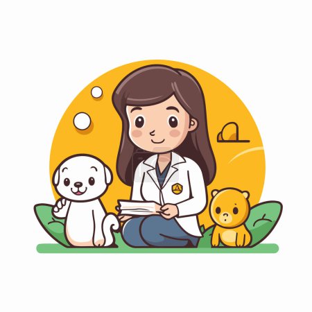Illustration for Girl doctor with dog and bear. Vector illustration in cartoon style. - Royalty Free Image