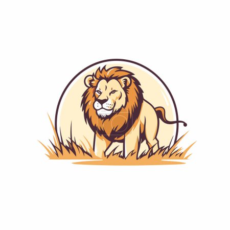 Ilustración de Plantilla de logotipo Lion. Ilustración vectorial de una cabeza de león en la hierba. - Imagen libre de derechos