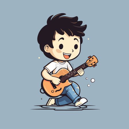 Téléchargez les illustrations : Petit garçon jouant de la guitare. illustration vectorielle. eps10. - en licence libre de droit