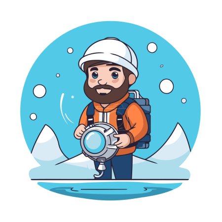 Illustration for Climber with helmet and backpack on ice vector illustration graphic design - Royalty Free Image