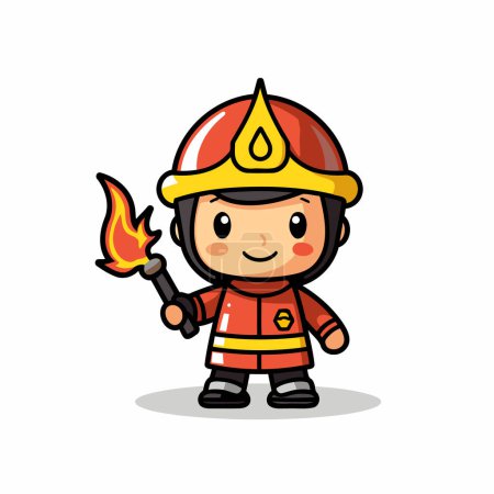 Téléchargez les illustrations : Pompier - Mignon dessin animé Pompier personnage vectoriel Illustration Design - en licence libre de droit