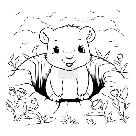 Téléchargez les illustrations : Joli hamster dans un trou. Illustration vectorielle pour livre à colorier. - en licence libre de droit