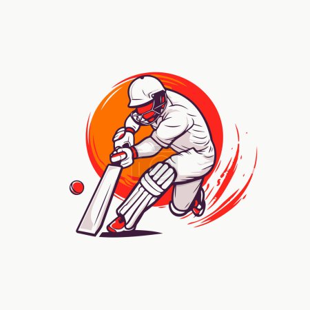 Ilustración de Jugador de críquet con plantilla de diseño de logotipo de vector de bate y bola. - Imagen libre de derechos