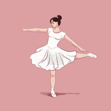 Ballerina in a white dress. Vector illustration on a pink background.