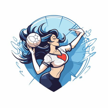 Ilustración de Hermosa mujer futbolista con pelota en la mano. Ilustración vectorial. - Imagen libre de derechos