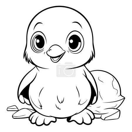 Illustration for Cute baby chick sitting - black and white vector illustration for coloring book - Royalty Free Image