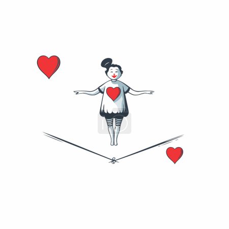 Téléchargez les illustrations : Jolie fille de dessin animé en amour avec les cœurs. Illustration vectorielle Saint-Valentin. - en licence libre de droit