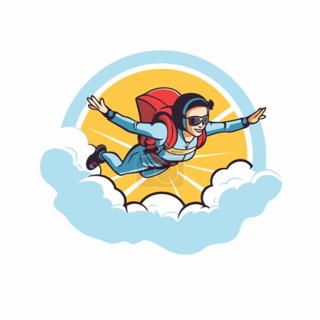 Illustration for Skydiving icon. Vector illustration of skydiver jumping in the sky. - Royalty Free Image