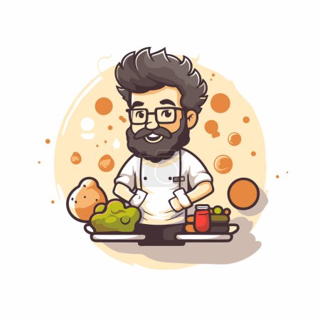 Illustration for Illustration of a chef with vegetables and fruits. Vector illustration. - Royalty Free Image