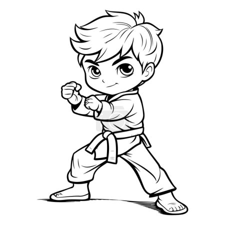 Illustration for Karate boy - Black and White Cartoon Illustration. Vector Art - Royalty Free Image