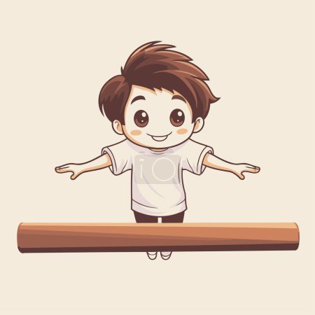 Illustration for Cute boy standing on a wooden beam. cartoon vector illustration. - Royalty Free Image