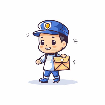 Illustration for Cute little boy in police uniform with envelope. vector illustration. - Royalty Free Image
