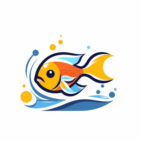 Téléchargez les illustrations : Modèle de conception de logo vectoriel de poisson. Poisson dans l'eau icône. Illustration vectorielle. - en licence libre de droit