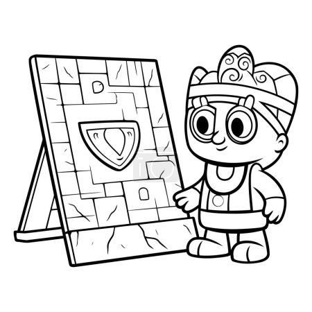 Téléchargez les illustrations : Coloriage contour de chevalier de dessin animé avec bouclier. Livre à colorier pour enfants - en licence libre de droit