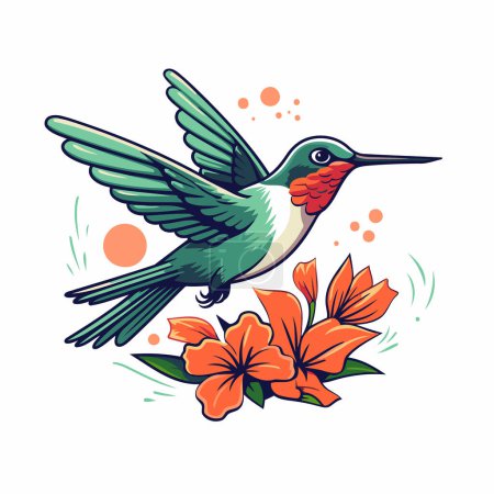 Téléchargez les illustrations : Colibri avec fleur d'hibiscus. Illustration vectorielle. - en licence libre de droit