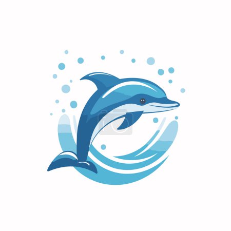 Ilustración de Plantilla de logotipo Dolphin. Ilustración vectorial de un delfín nadando en el mar. - Imagen libre de derechos