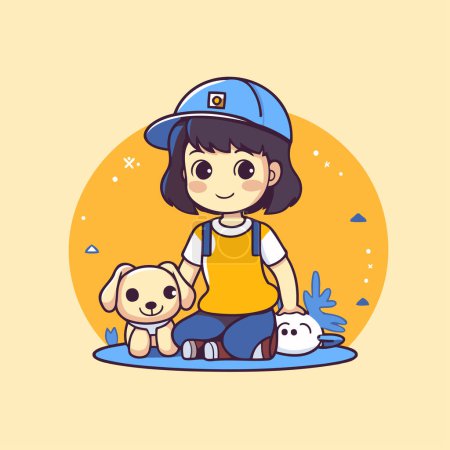 Illustration for Cute little girl with dog. Vector illustration in cartoon style. - Royalty Free Image