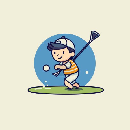 Illustration for Illustration of a boy playing golf on a golf course. vector illustration - Royalty Free Image