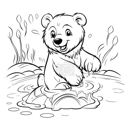 Ilustración de Libro para colorear para niños: Bonito oso sentado en la roca - Imagen libre de derechos