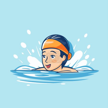 Ilustración de Niño nadador con gorra y gafas. Ilustración vectorial en estilo de dibujos animados - Imagen libre de derechos