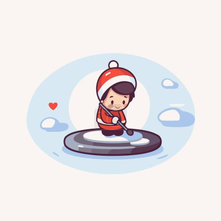Illustration for Cute cartoon boy riding on snowboard. vector illustration. Flat design. - Royalty Free Image