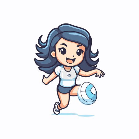 Illustration for Cute little girl playing volleyball. Cartoon character. Vector illustration. - Royalty Free Image