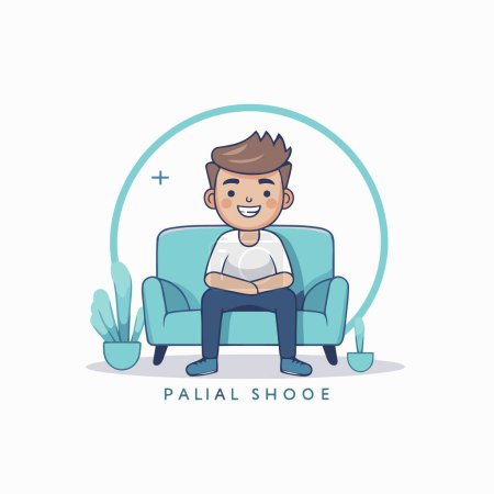 Illustration for Vector illustration of a young man sitting on a sofa in a flat style - Royalty Free Image