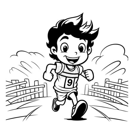 Ilustración de Ilustración de un niño corriendo en un parque - Estilo de dibujos animados en blanco y negro - Imagen libre de derechos