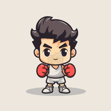 Illustration for Boxing Boy Cartoon Mascot Character Design Vector Illustration. - Royalty Free Image