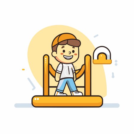 Illustration for Cute little boy playing on the playground. Flat style vector illustration. - Royalty Free Image
