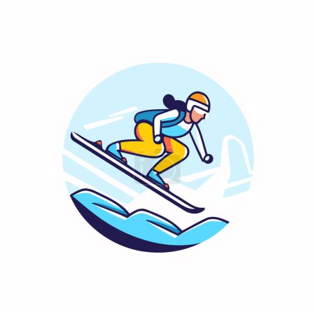 Téléchargez les illustrations : Snowboarder sur un snowboard. Illustration vectorielle en style plat - en licence libre de droit